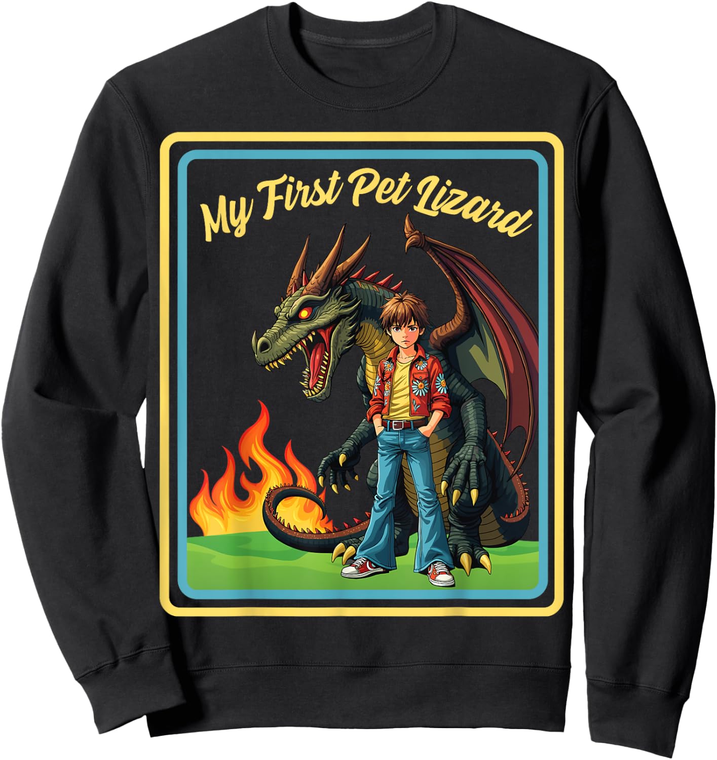 Vintage Child Game Horror, Funny Dragon, My First Pet Lizard Sweatshirt - Sweatshirt | Black