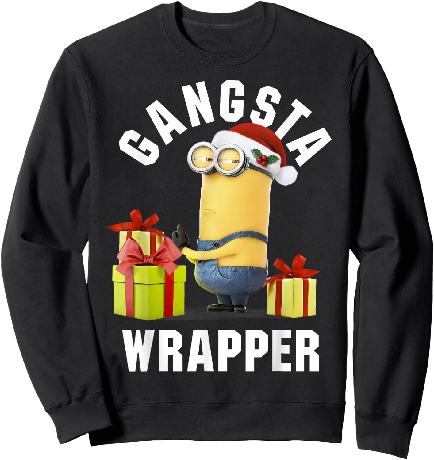 Despicable Me Minion Gansta Wrapper Christmas Sweatshirt - Sweatshirt | Black