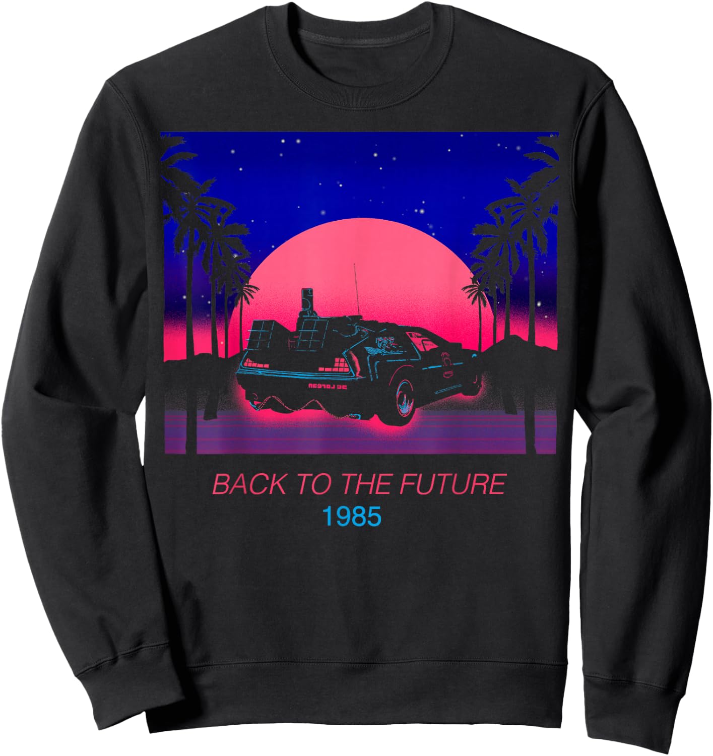 Back to The Future 1985 Neon Delorean Sunset Sweatshirt - Sweatshirt | Black