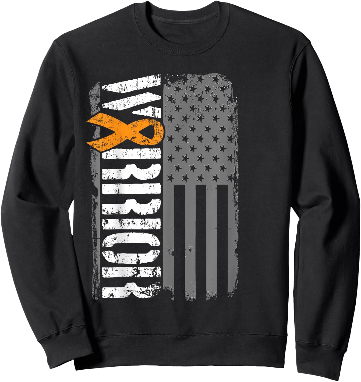 Kidney Cancer Warrior - Sideways Awareness Ribbon USA Flag Sweatshirt - Sweatshirt | Black