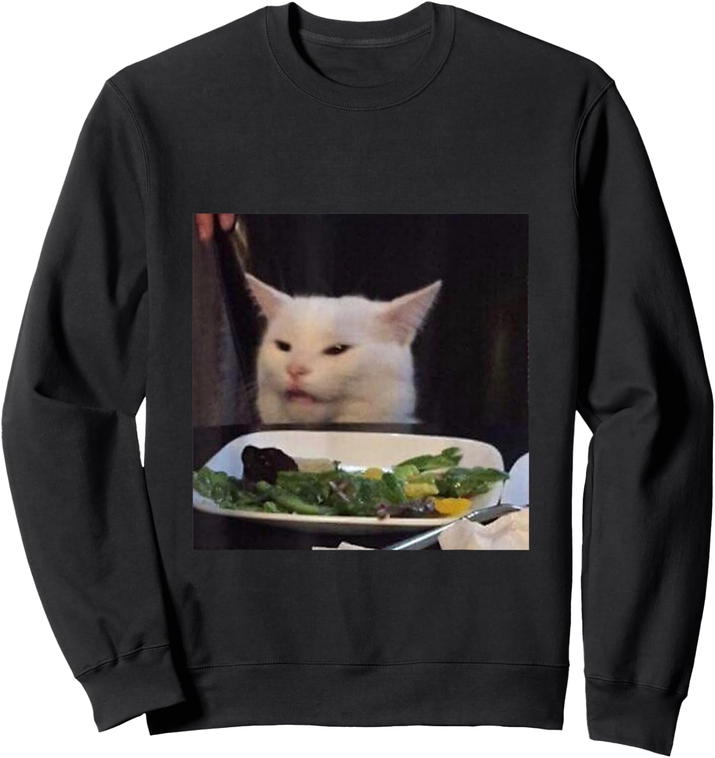 Dinner Table Cat Meme Funny Internet Yelling Confused Gift Sweatshirt - Sweatshirt | Black