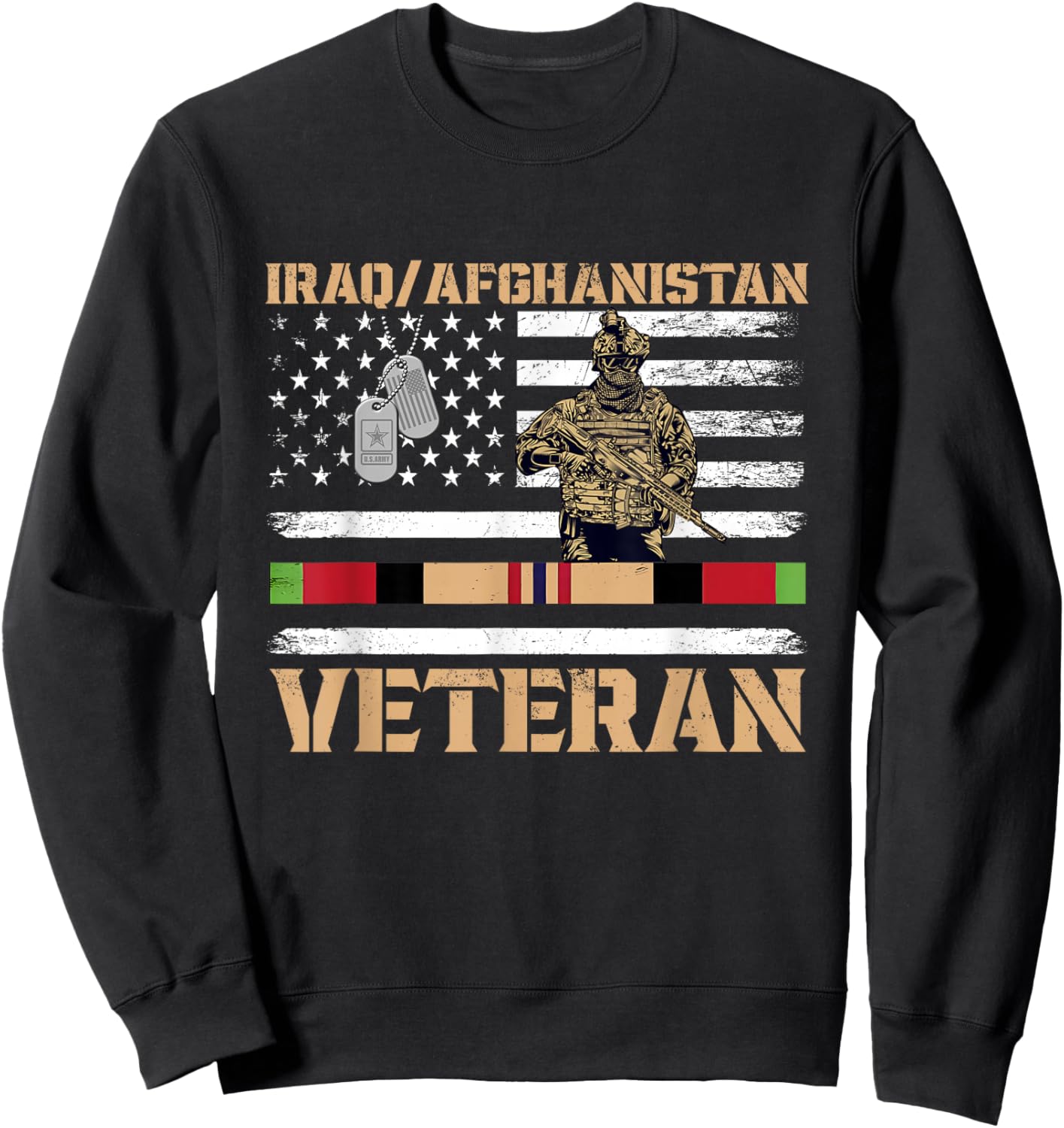 Afghanistan Iraq Veteran Flag Soldier Sweatshirt - Sweatshirt | Black