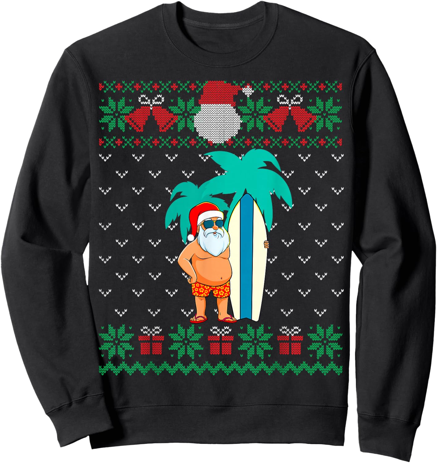 Christmas in July, Summer Santa Ugly Xmas Sweater Tropical Sweatshirt - Sweatshirt | Black