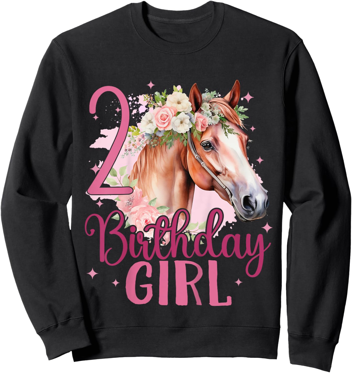 Kids 2nd Birthday Horse Girl Second birthday girl 2 years old Sweatshirt - Sweatshirt | Black
