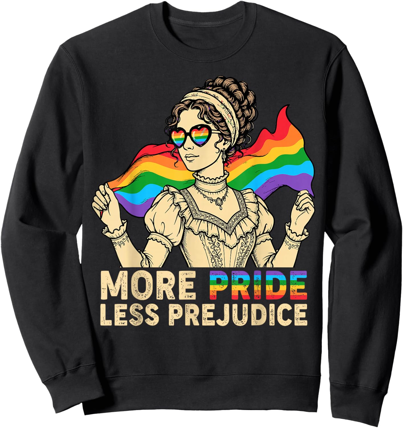 More Pride Less Prejudice Rainbow Gay LGBTQ Ally Pride Month Sweatshirt - Sweatshirt | Black
