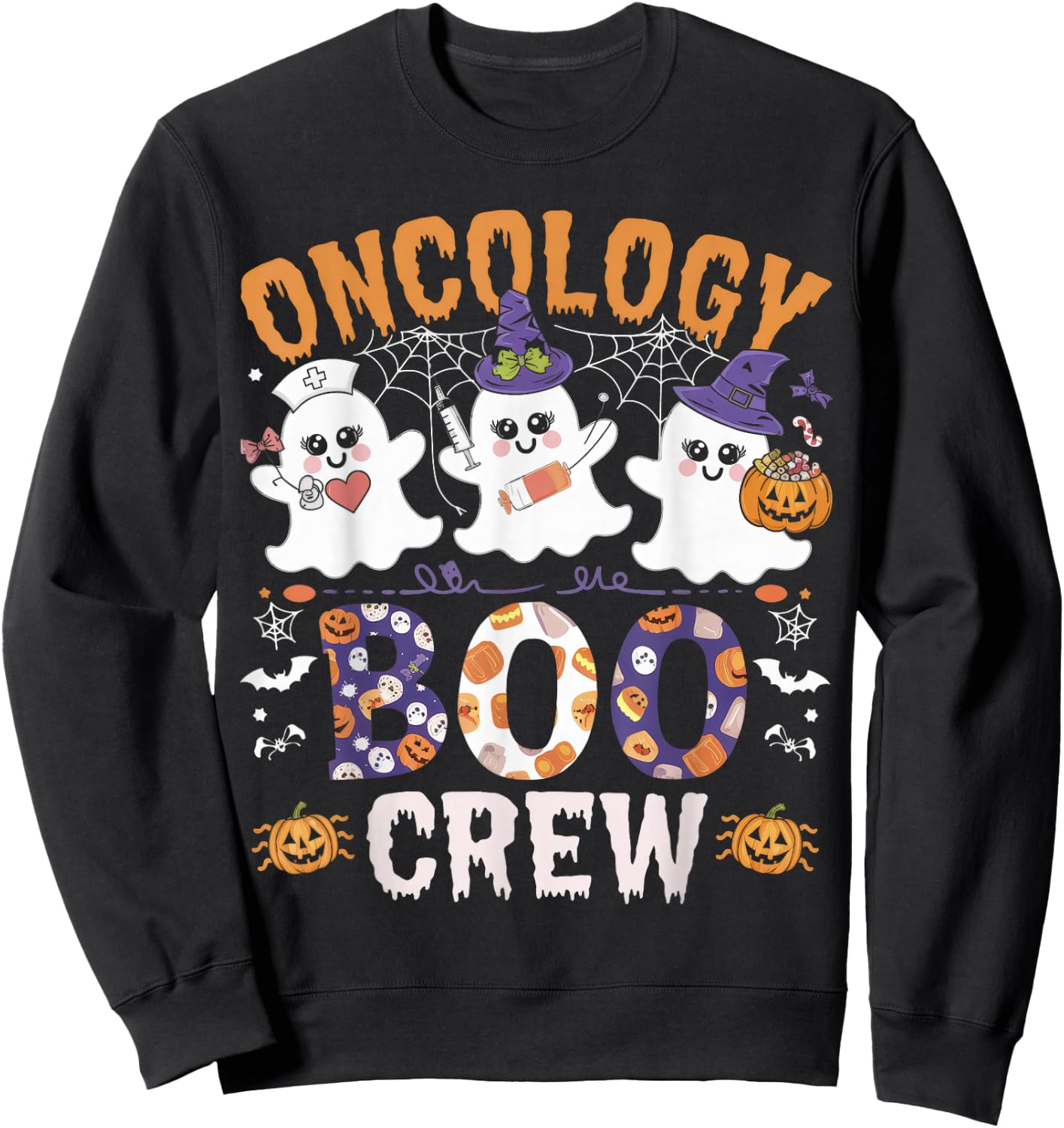Oncology Boo Crew Funny Ghost Halloween Spooky Costume Nurse Sweatshirt - Sweatshirt | Black
