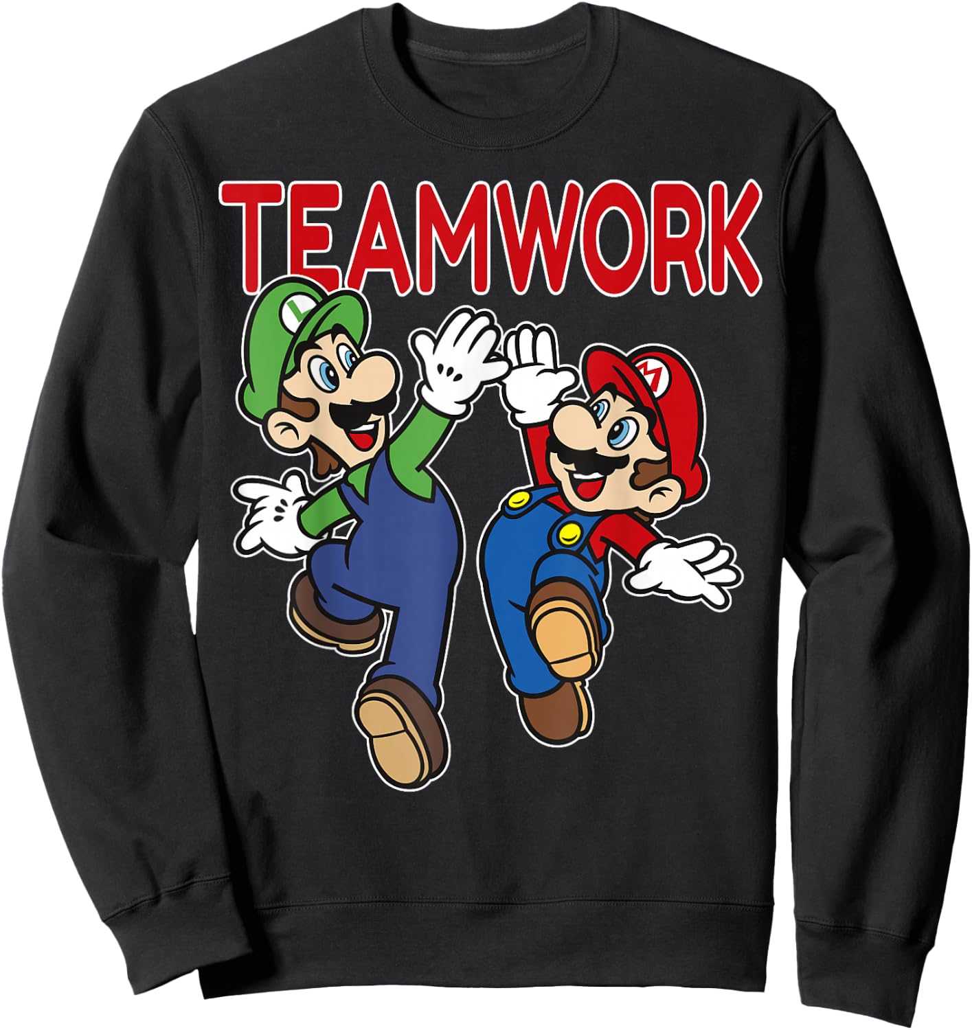 Super Mario Luigi Teamwork High Five Classic Graphic Sweatshirt - Sweatshirt | Black