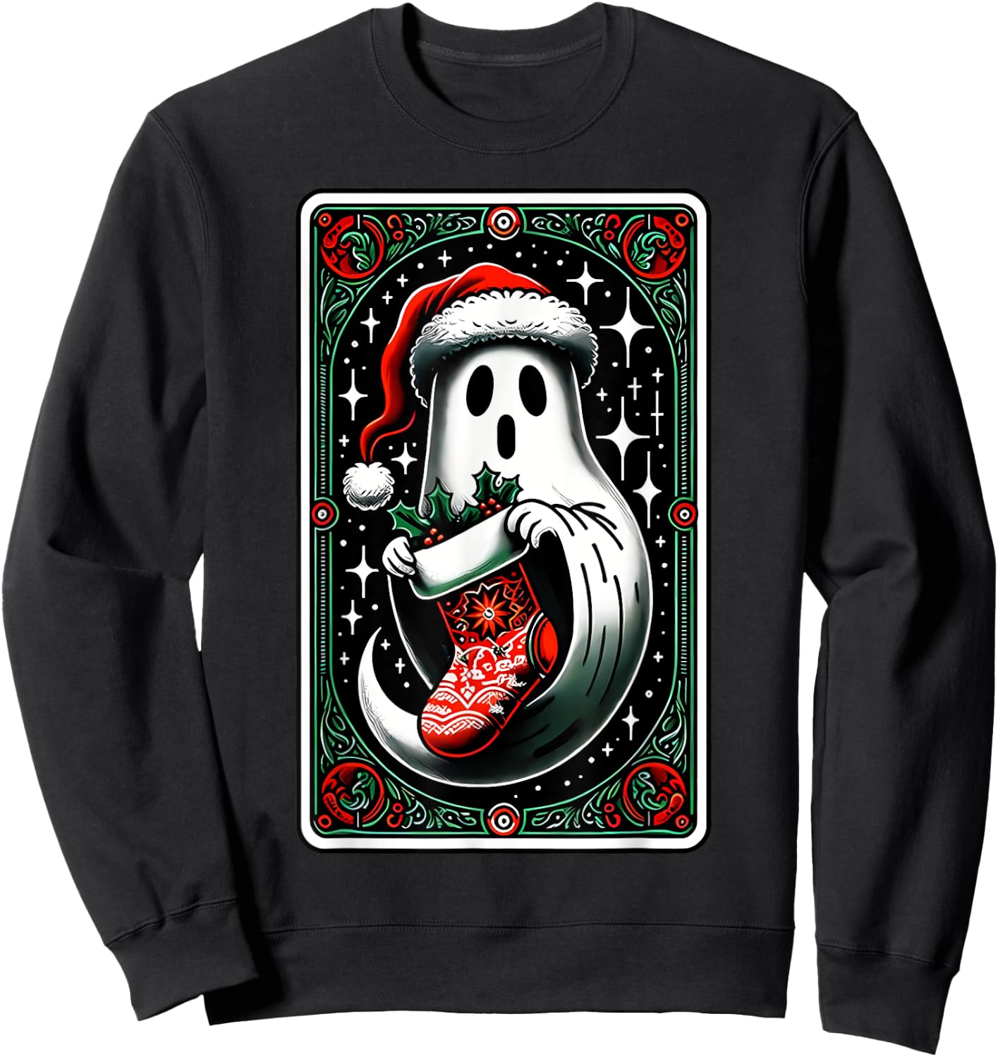 Spooky Ghost Christmas Stocking Tarot Card Witch Vibes Sweatshirt - Sweatshirt | Black