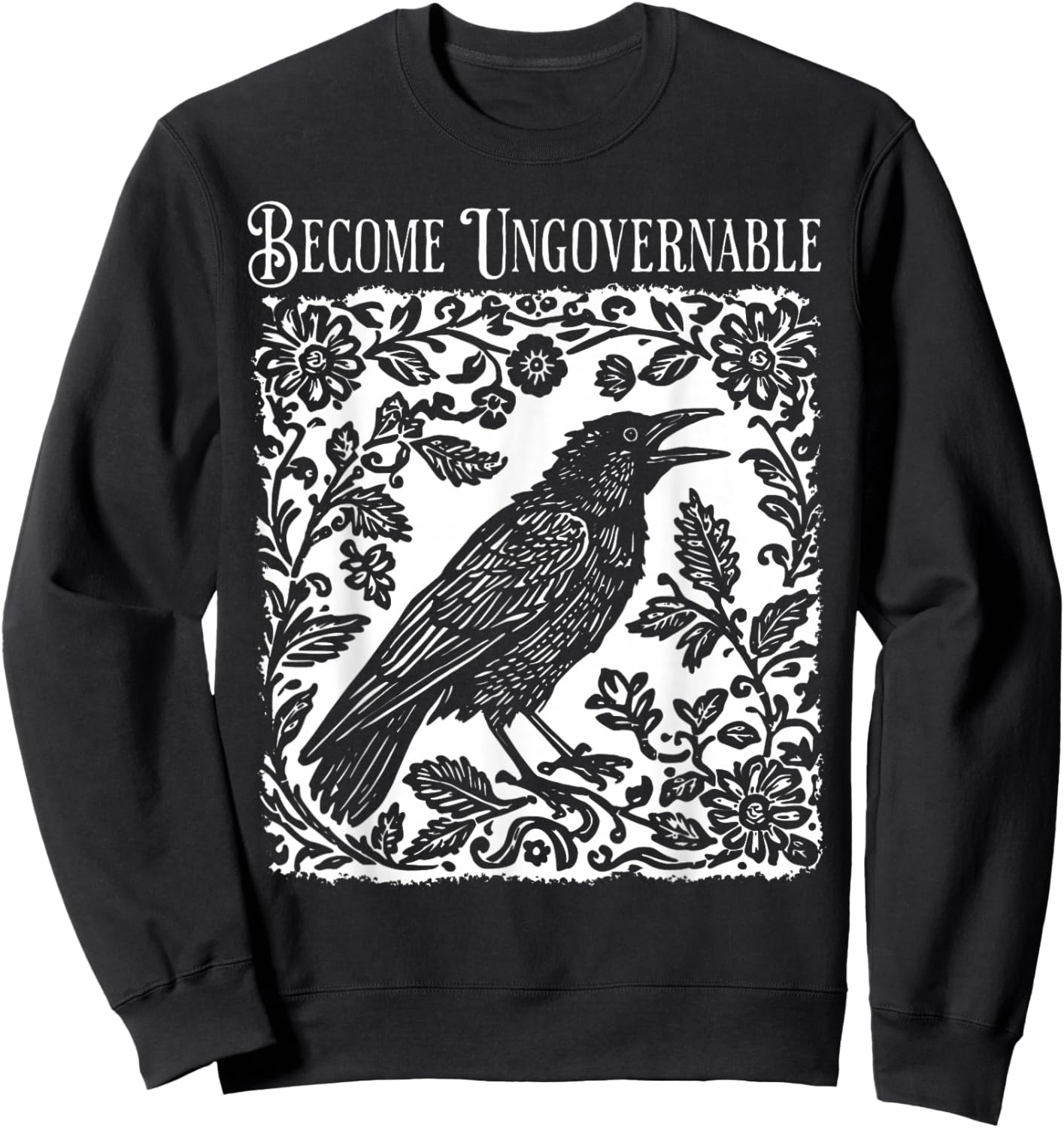 Become Ungovernable Folklore Forest Crow Vintage Sweatshirt - Sweatshirt | Black