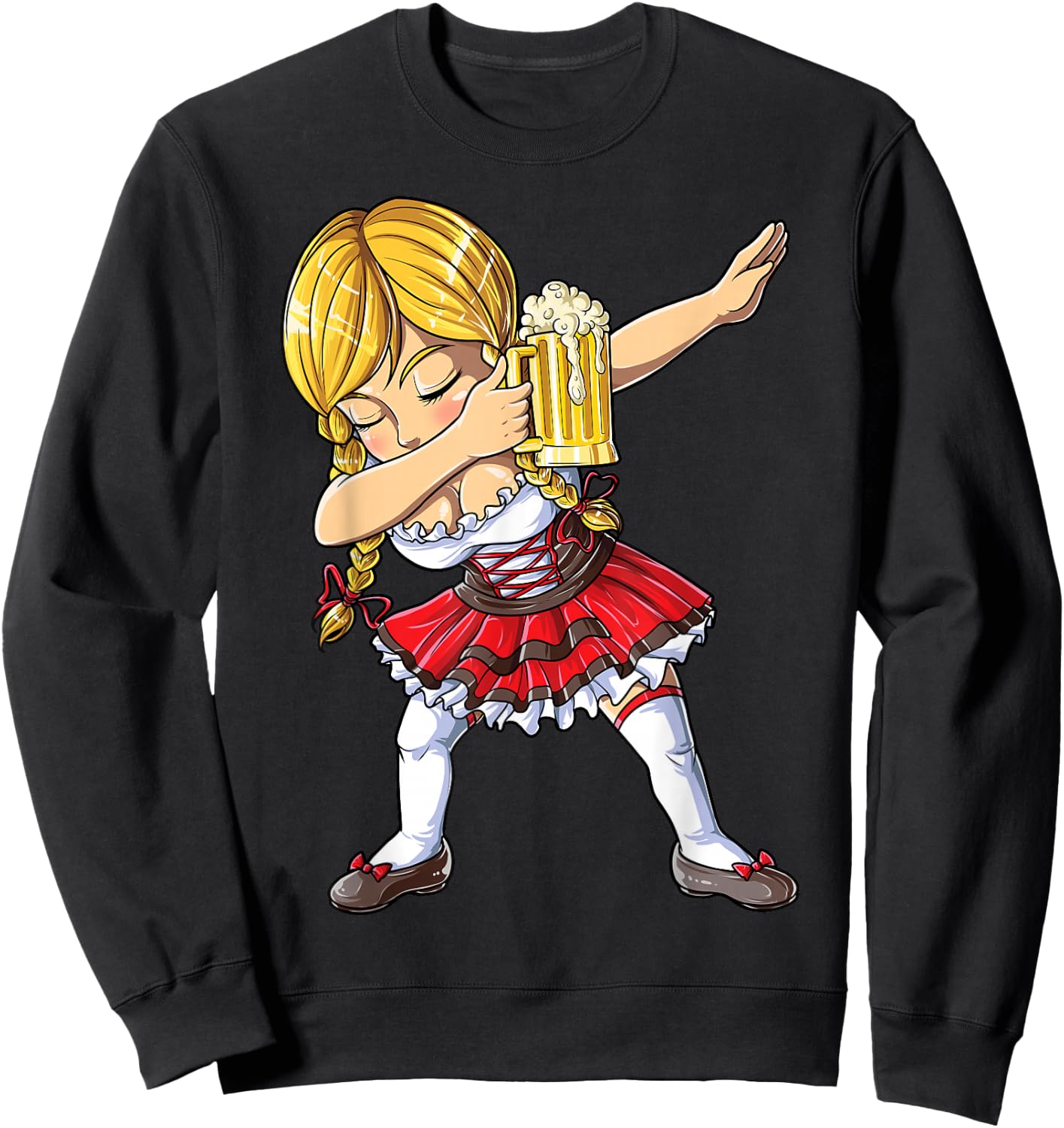 Dabbing German Girl T Shirt Oktoberfest Women Dirndl Beer Sweatshirt - Sweatshirt | Black