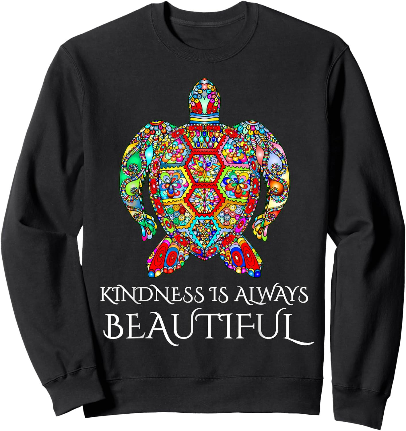 Sea Turtle Mandala Vibrant Art Ocean Life Kindness Sweatshirt - Sweatshirt | Black