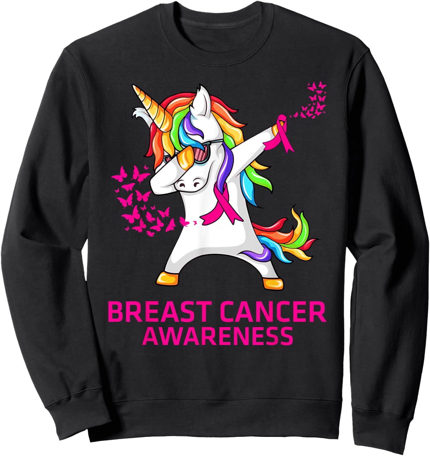 Inspirational Breast Cancer Awareness Unicorn Sweatshirt - Sweatshirt | Black
