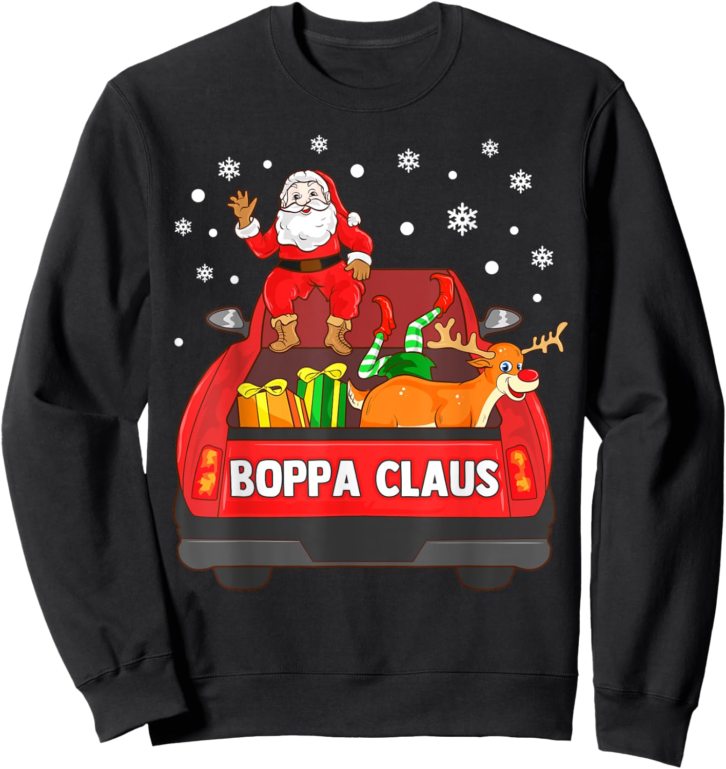 Boppa Claus Shirt Red Truck Santa Reindeer Elf Christmas Sweatshirt - Sweatshirt | Black