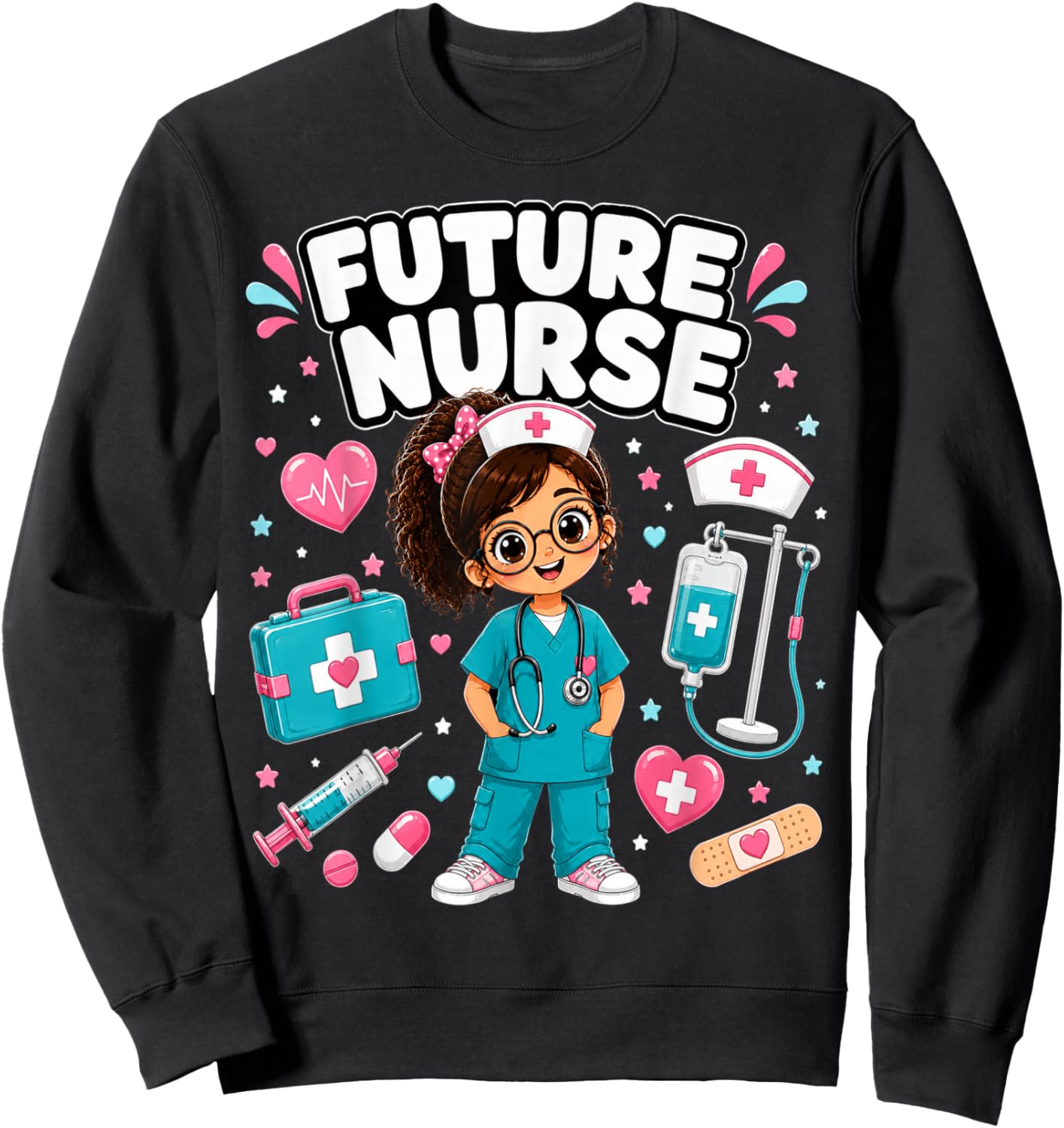 Future Nurse Cute Girl Medical Career Gifts for Girls Kids Sweatshirt - Sweatshirt | Black
