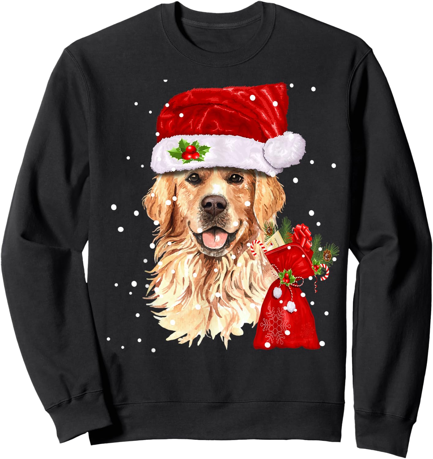 Golden Retriever T Shirt Dog Christmas Light Holiday Party Women Kids Sweatshirt - Sweatshirt | Black