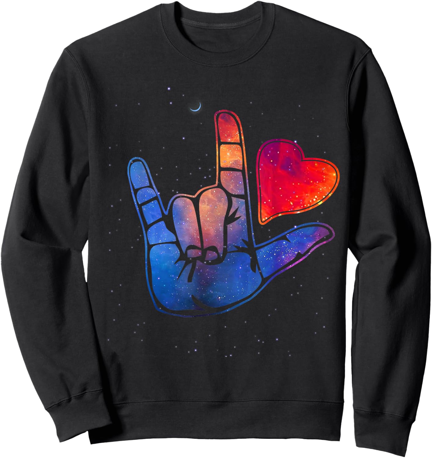 Sign Language I Love You T Shirt Space Stars Heart Gift Sweatshirt - Sweatshirt | Black