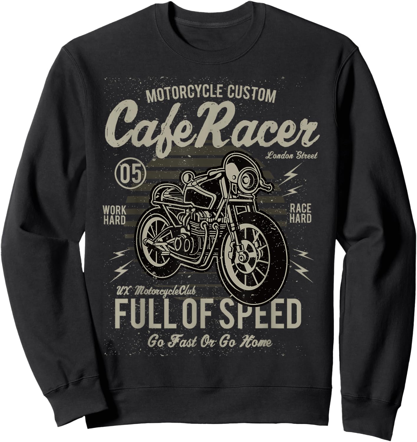 Vintage Motorcycle Biker Cafe Racer Full Of Speed Sweatshirt - Sweatshirt | Black