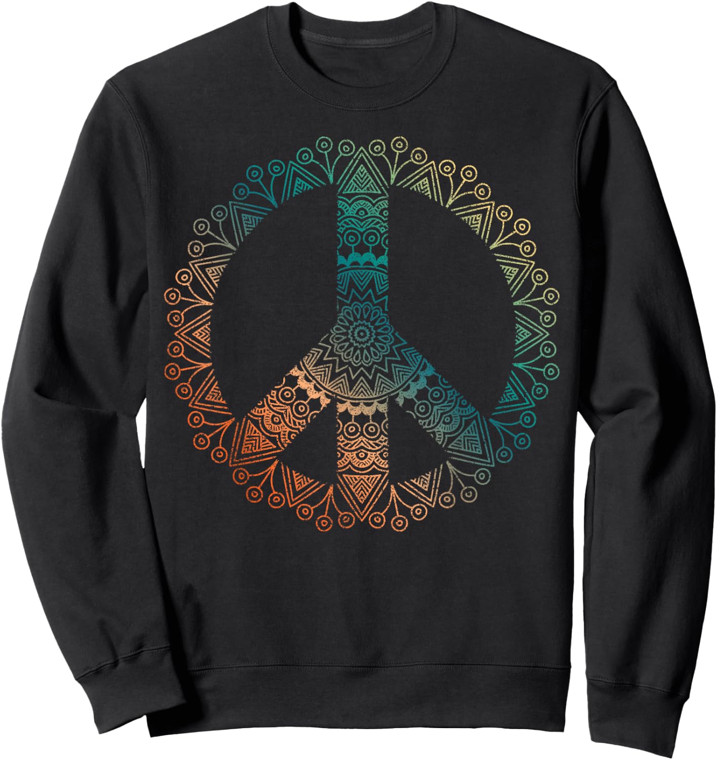 Neutral Boho Yoga Ornate Mandala Peace Sign Hippie Sweatshirt - Sweatshirt | Black