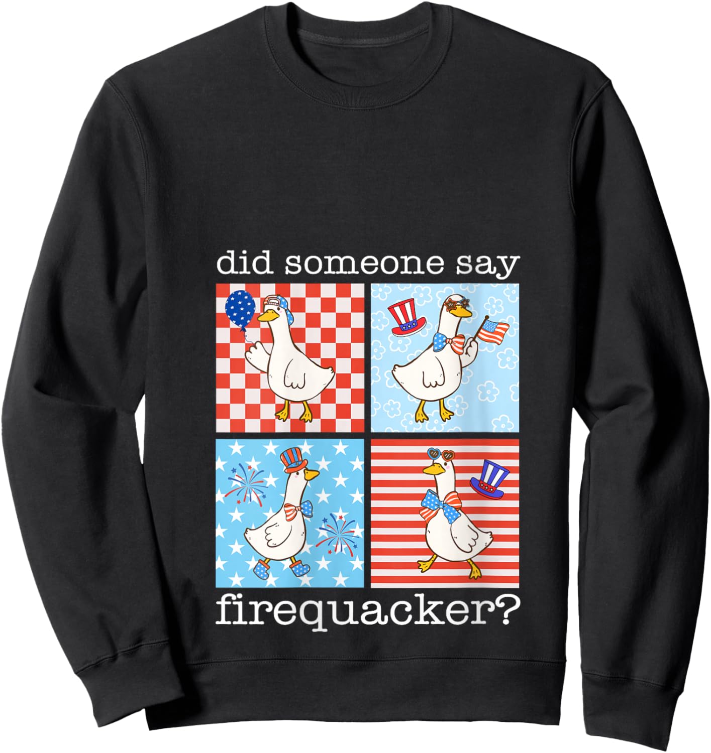 Women's Retro Did Someone Say Firequacker Silly Goose 4th of July V-Neck Sweatshirt - Sweatshirt | Black