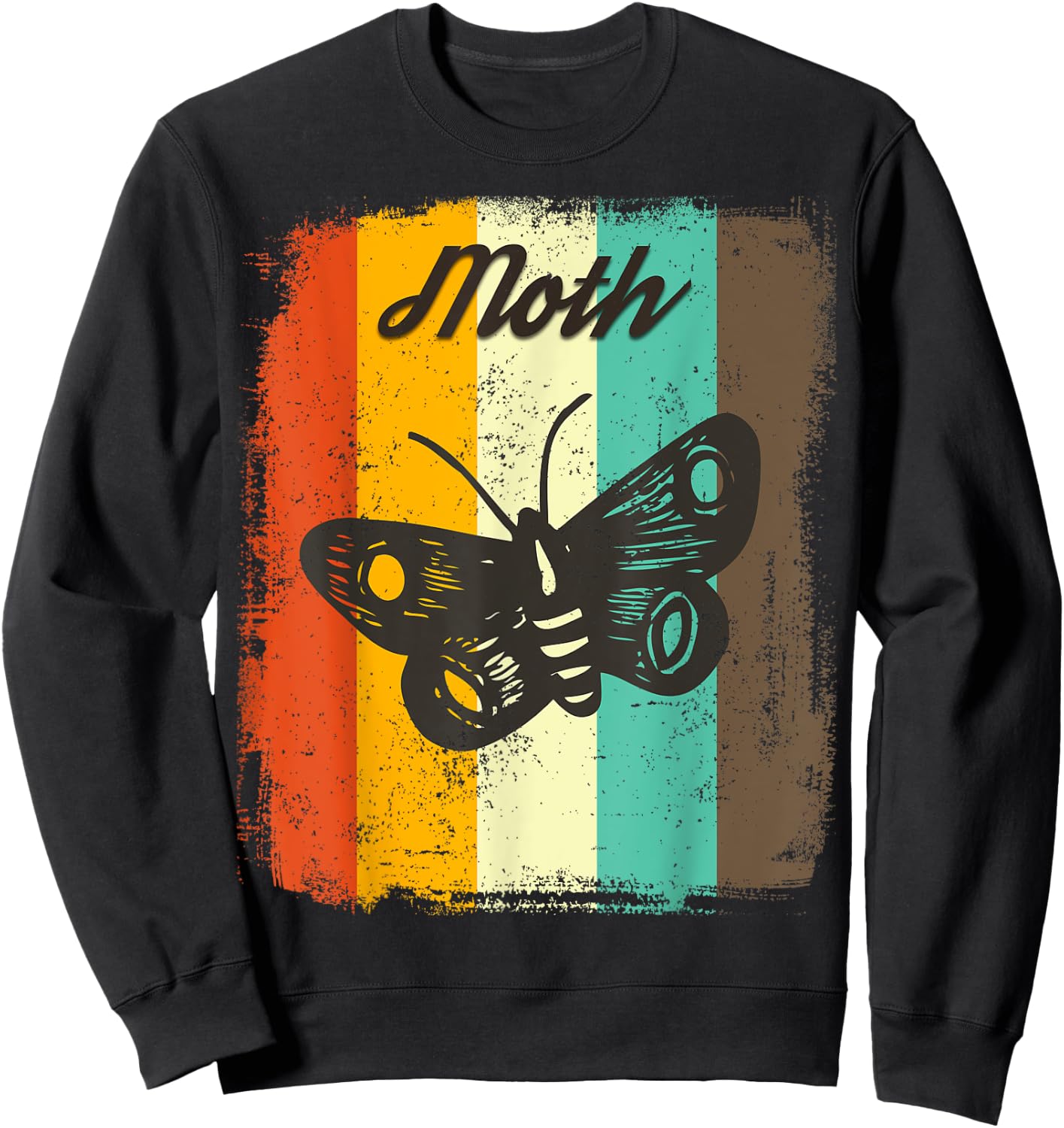 Moth Retro 70s Vintage Insect Lover Art Sweatshirt - Sweatshirt | Black