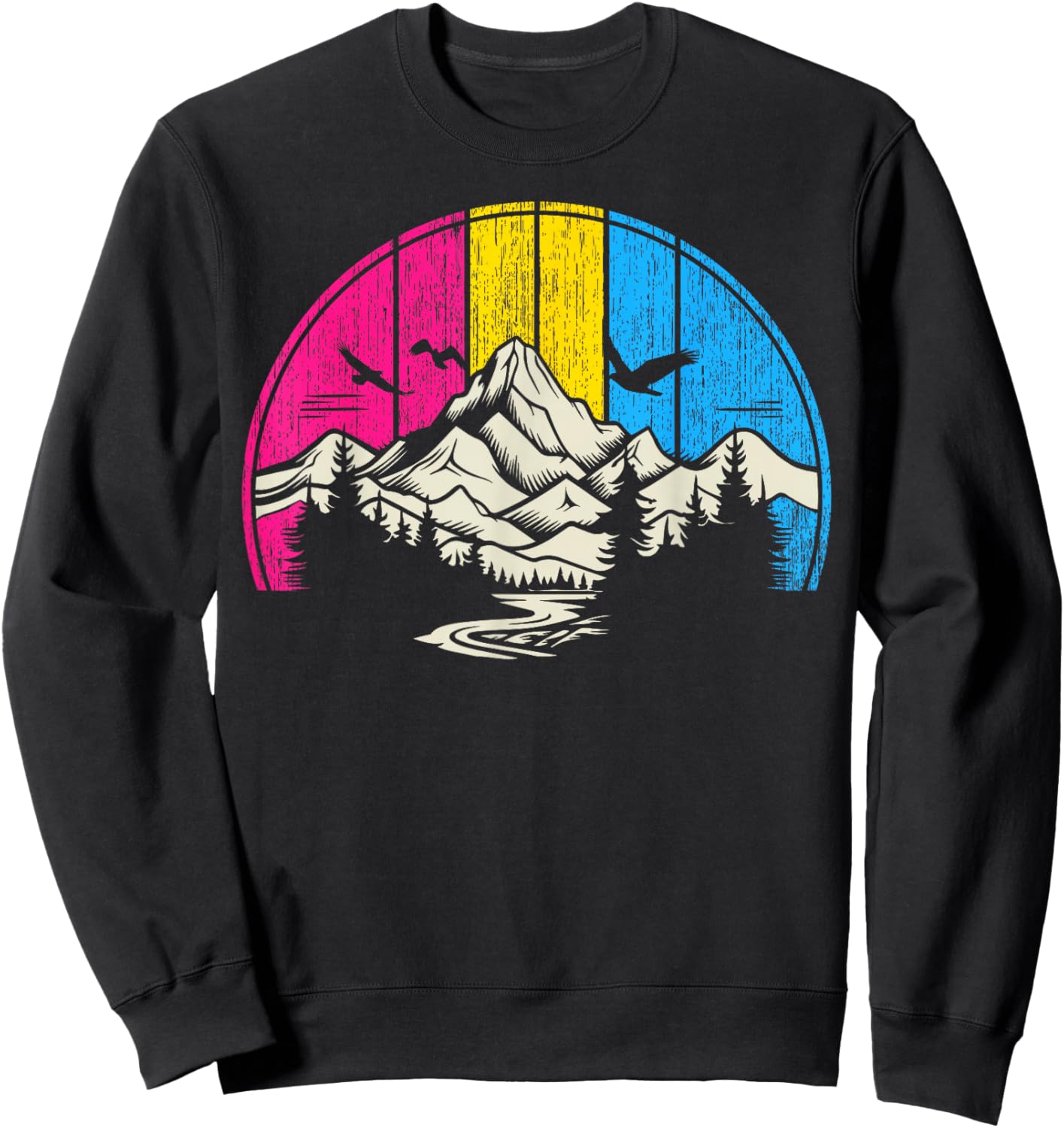 Pansexual Pride Retro Forest Mountain River Art Sweatshirt - Sweatshirt | Black
