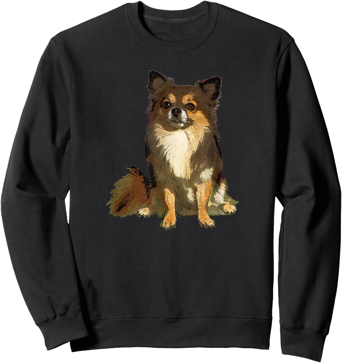 Long Haired Chihuahua Cute Cartoon Graphic Dog Lover Gifts Men Women Kids Sweatshirt - Sweatshirt | Black