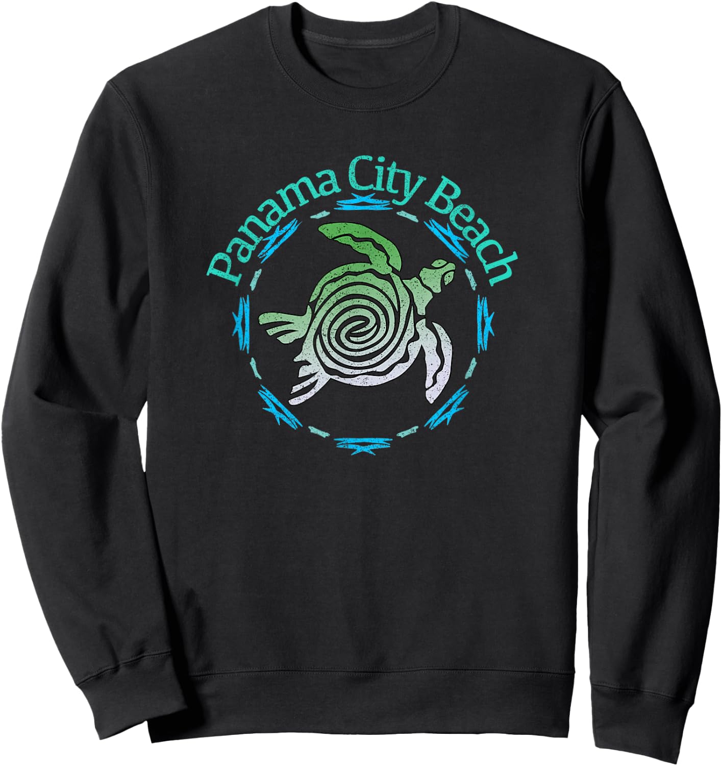 Panama City Beach Vintage Tribal Turtle Sweatshirt - Sweatshirt | Black