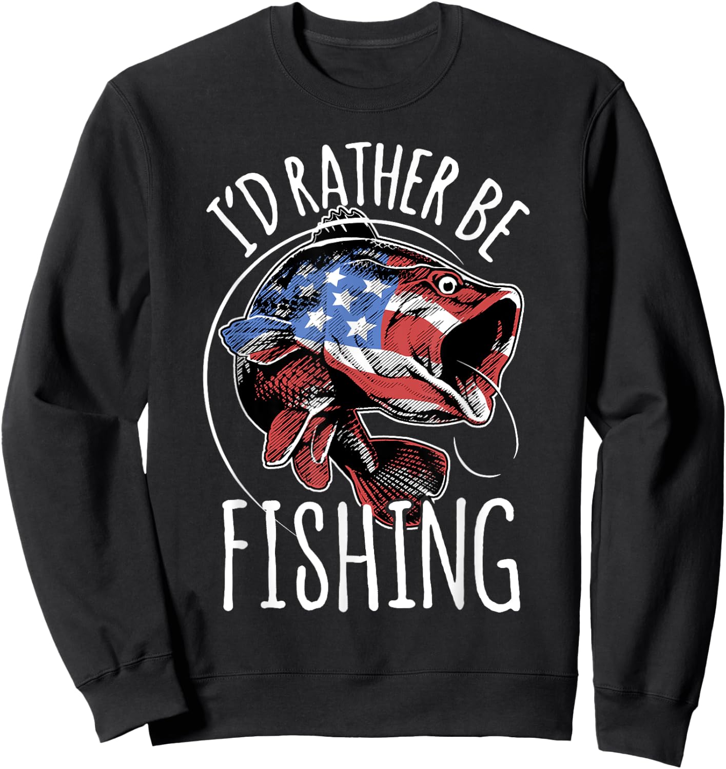Fishing Shirt USA Flag Fish | I'd Rather Be Fishing Sweatshirt - Sweatshirt | Black