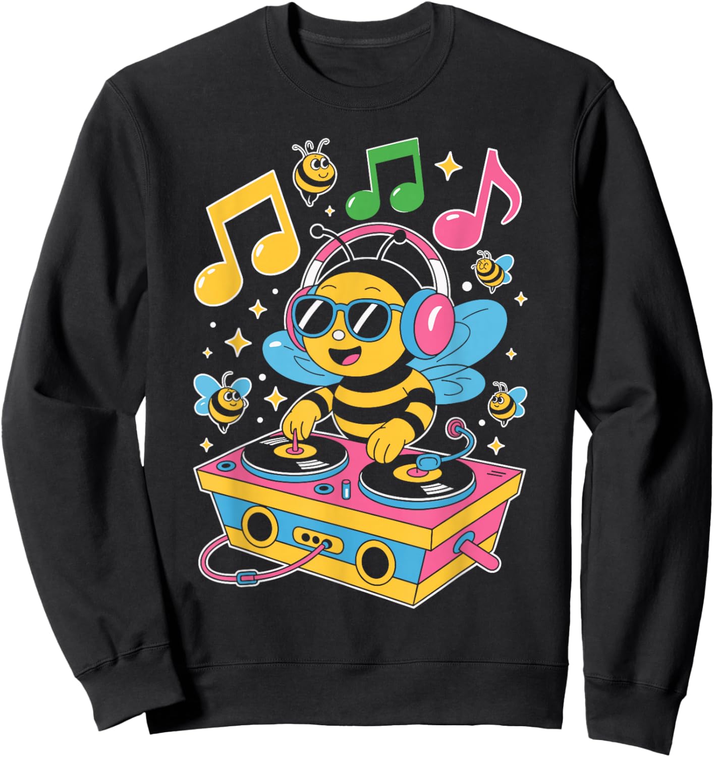 DJ Bee – Funny Music Lover Cartoon Design Sweatshirt - Sweatshirt | Black