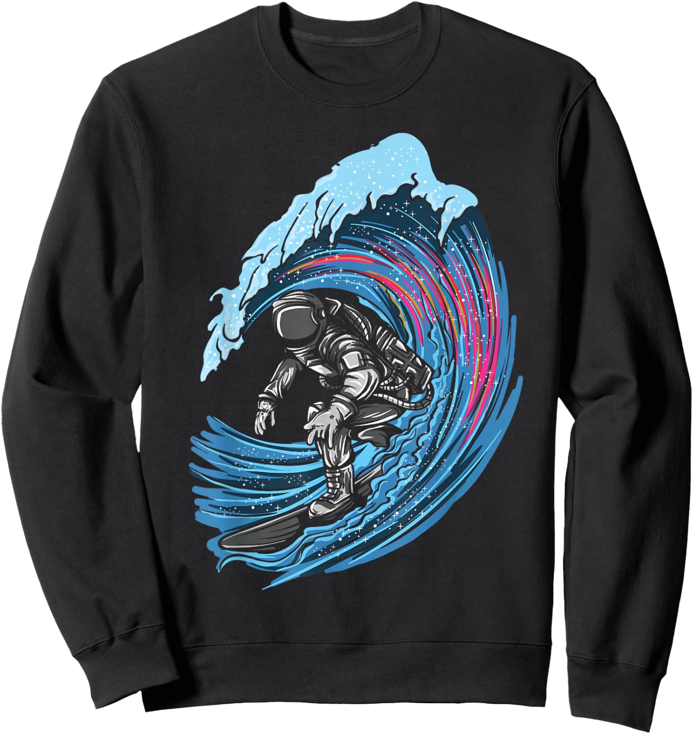 Astronaut in Space Surfer Surfing Beach Artsy Sweatshirt - Sweatshirt | Black