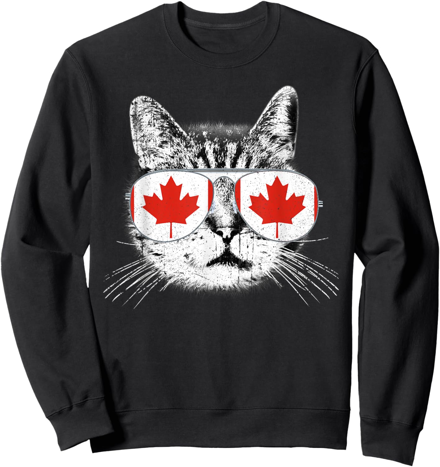 Canada Flag Canadian Cat Sunglasses Funny T Shirt Men Women Sweatshirt - Sweatshirt | Black