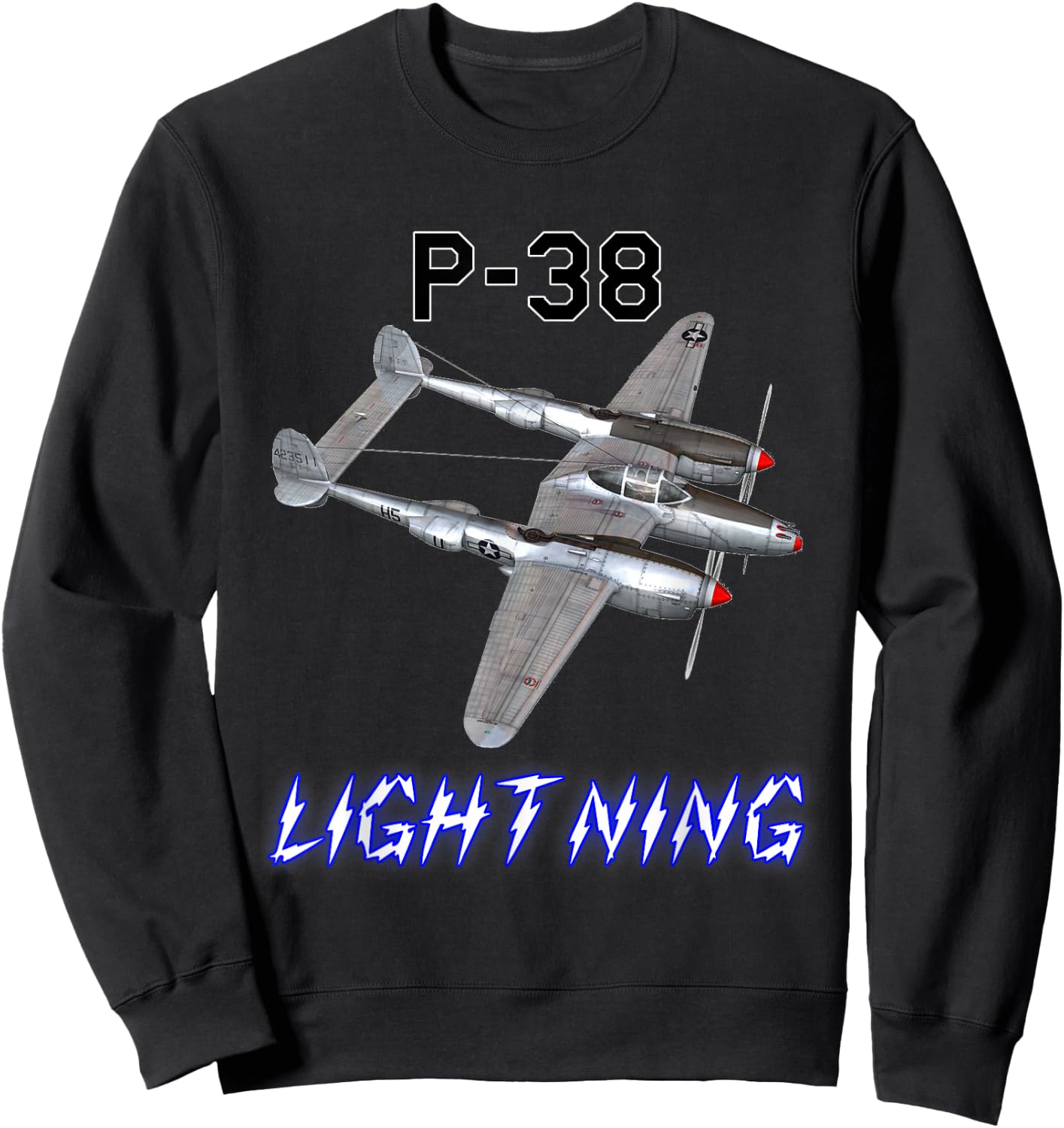 P-38 Lightning USAF Warbird WW2 Plane Sweatshirt - Sweatshirt | Black