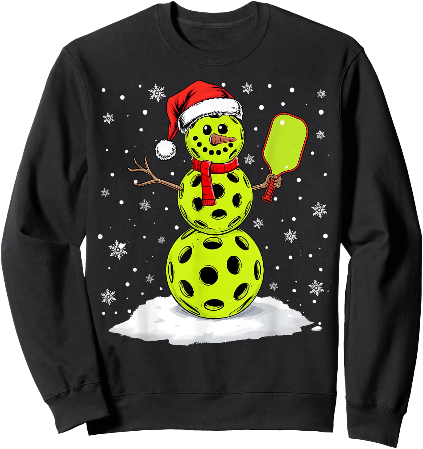 Santa Hat Snowman Xmas Funny Pickleball Lover Christmas Sweatshirt - Sweatshirt | Black