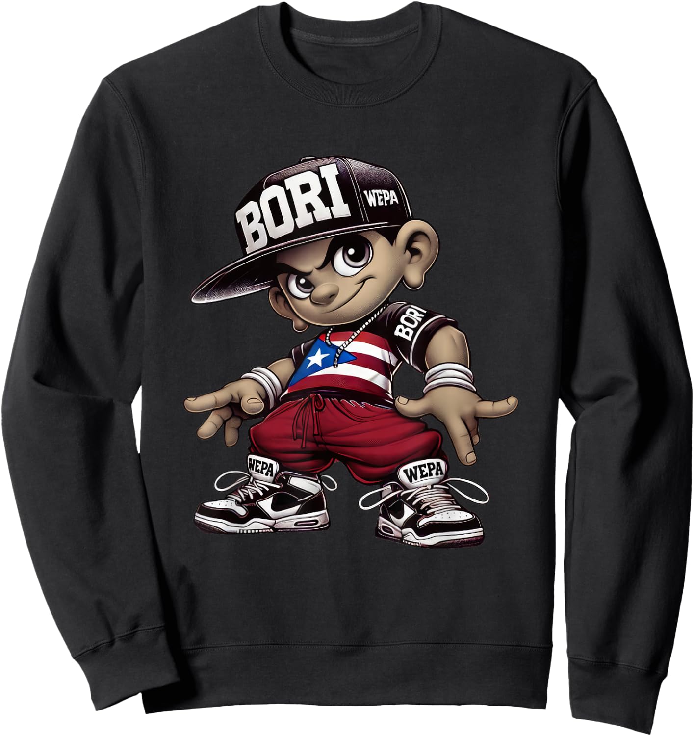 Bori Kid Puerto Rican Flag Boricua Attitude Cute Hip Hop Fun Sweatshirt - Sweatshirt | Black