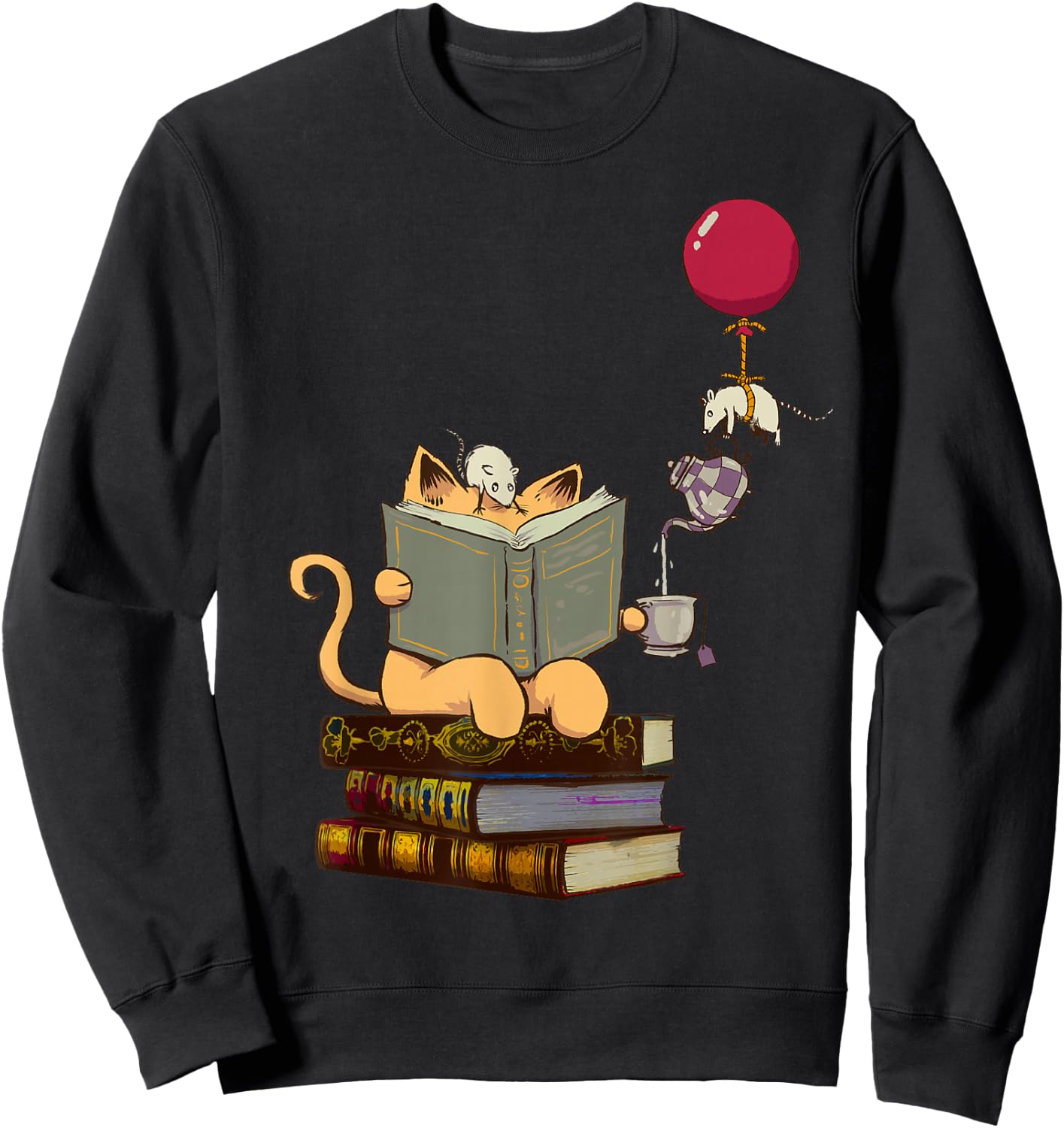Kittens, Cats, Tea, Books and Balloon Sweatshirt - Sweatshirt | Black