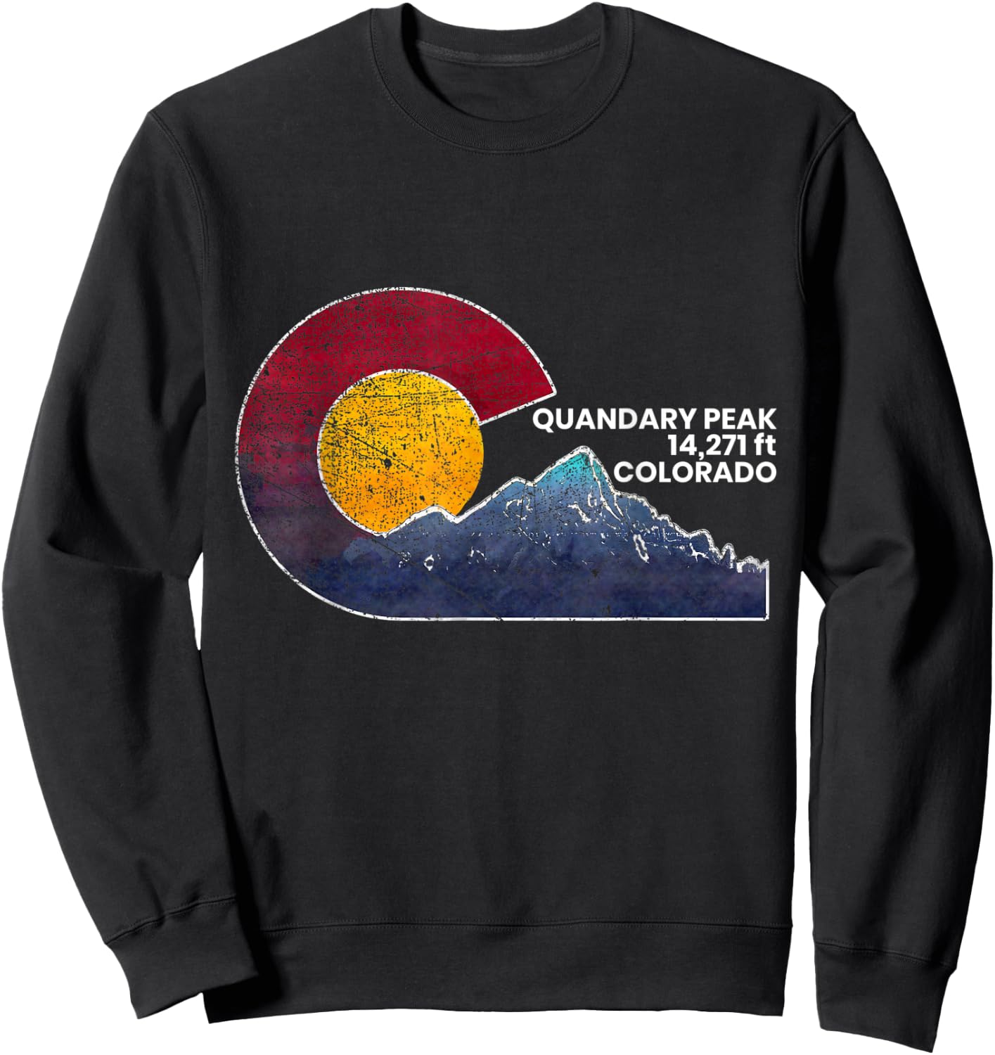 Quandary Peak Colorado Flag Inspired Scenery Sweatshirt - Sweatshirt | Black