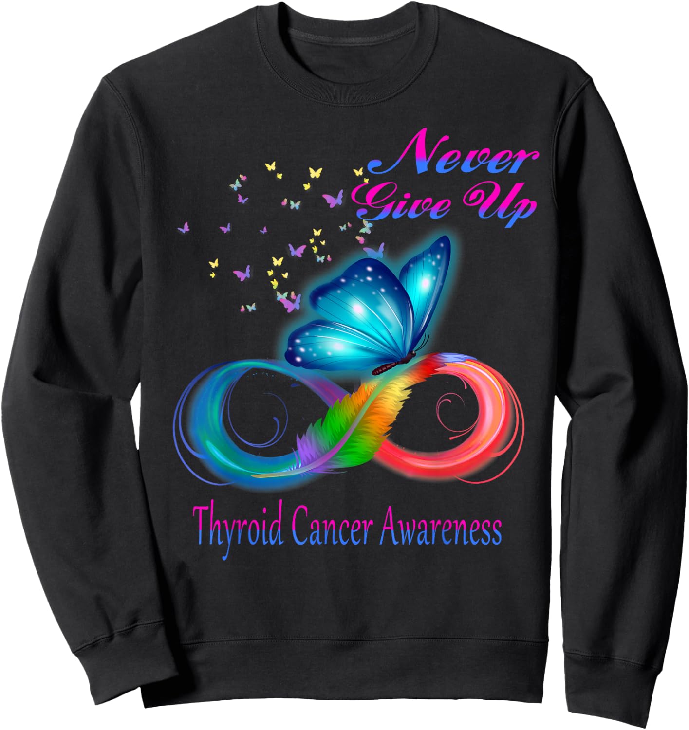 Butterfly Thyroid Cancer Awareness Sweatshirt - Sweatshirt | Black