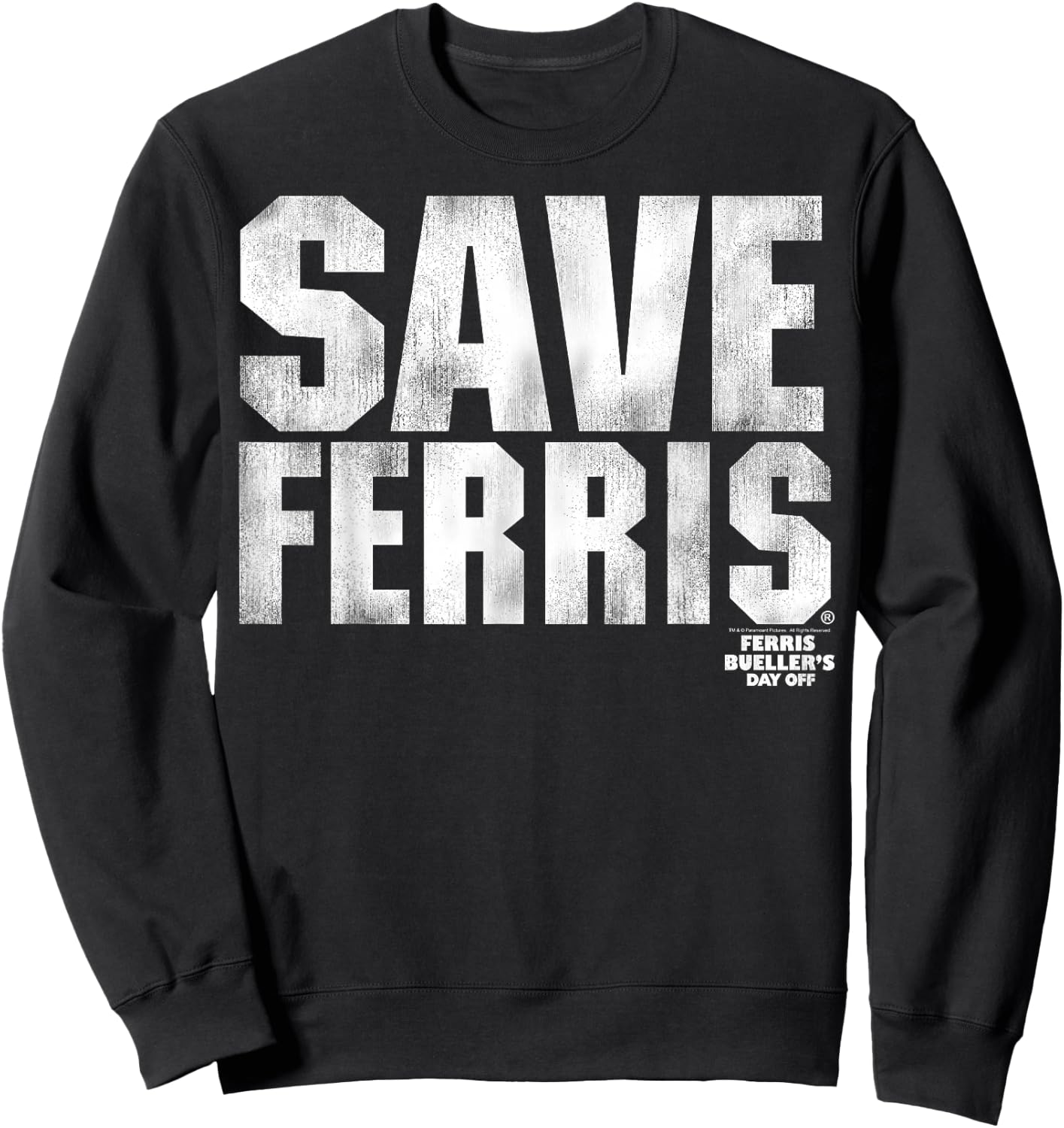 Ferris Bueller's Day Off White Distressed Save Ferris Sweatshirt - Sweatshirt | Black
