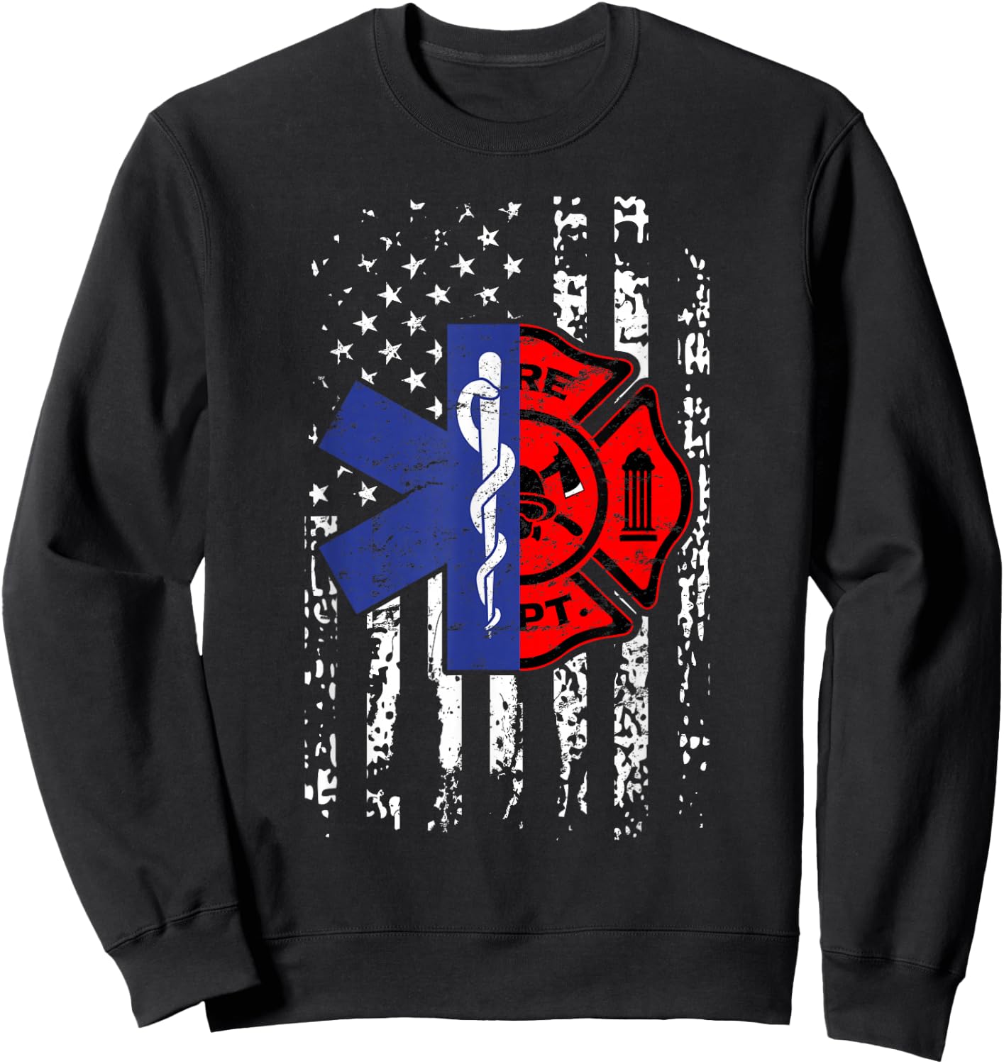 EMT Firefighter Firefighter EMT American Flag Gift Sweatshirt - Sweatshirt | Black