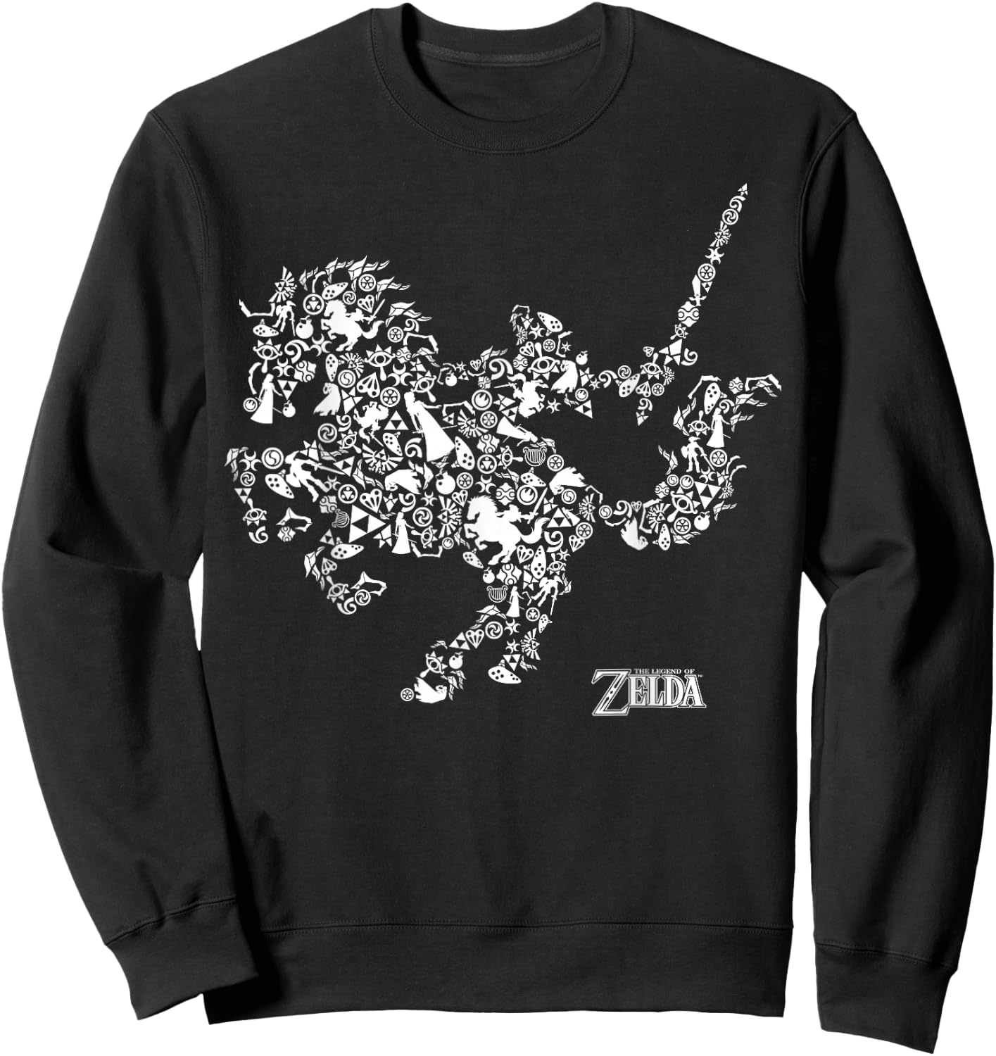 Nintendo Zelda Link Epona Iconic Silhouette Graphic Sweatshirt - Sweatshirt | Black