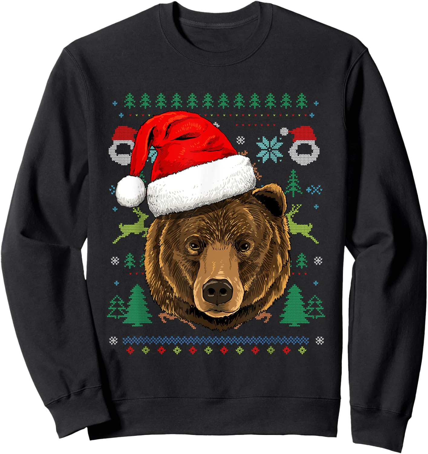 Bear Ugly Christmas Santa Hat Xmas Sweatshirt - Sweatshirt | Black