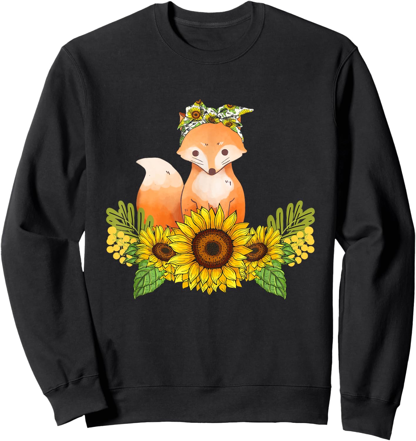 Fox Sunflower Shirt Fox Lover Animals Outfit Dog Owner Women Kids Sweatshirt - Sweatshirt | Black