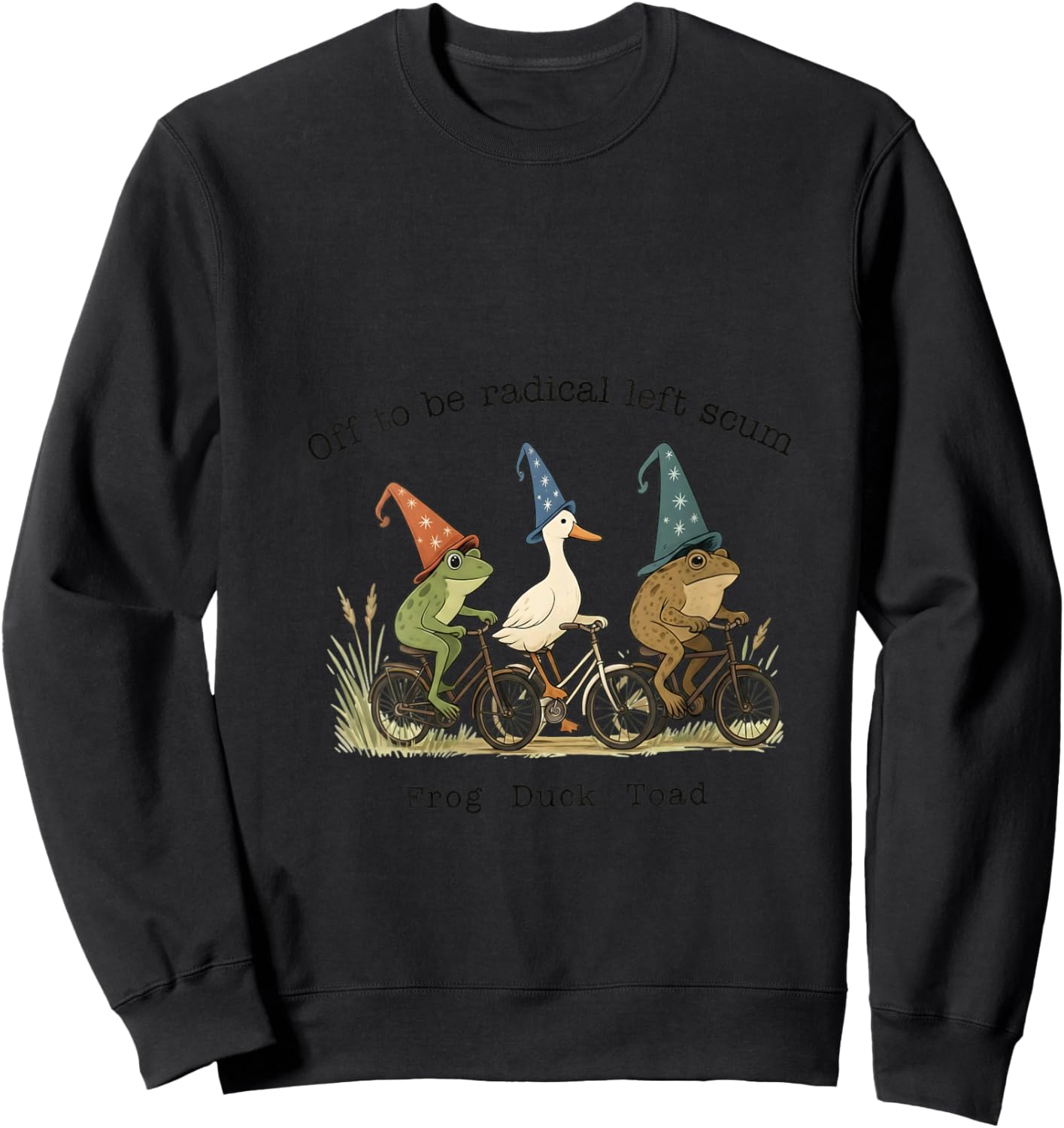 Women's Funny Frog Duck Toad Off to Be Radical Left Scum Men Women V-Neck Sweatshirt - Sweatshirt | Black