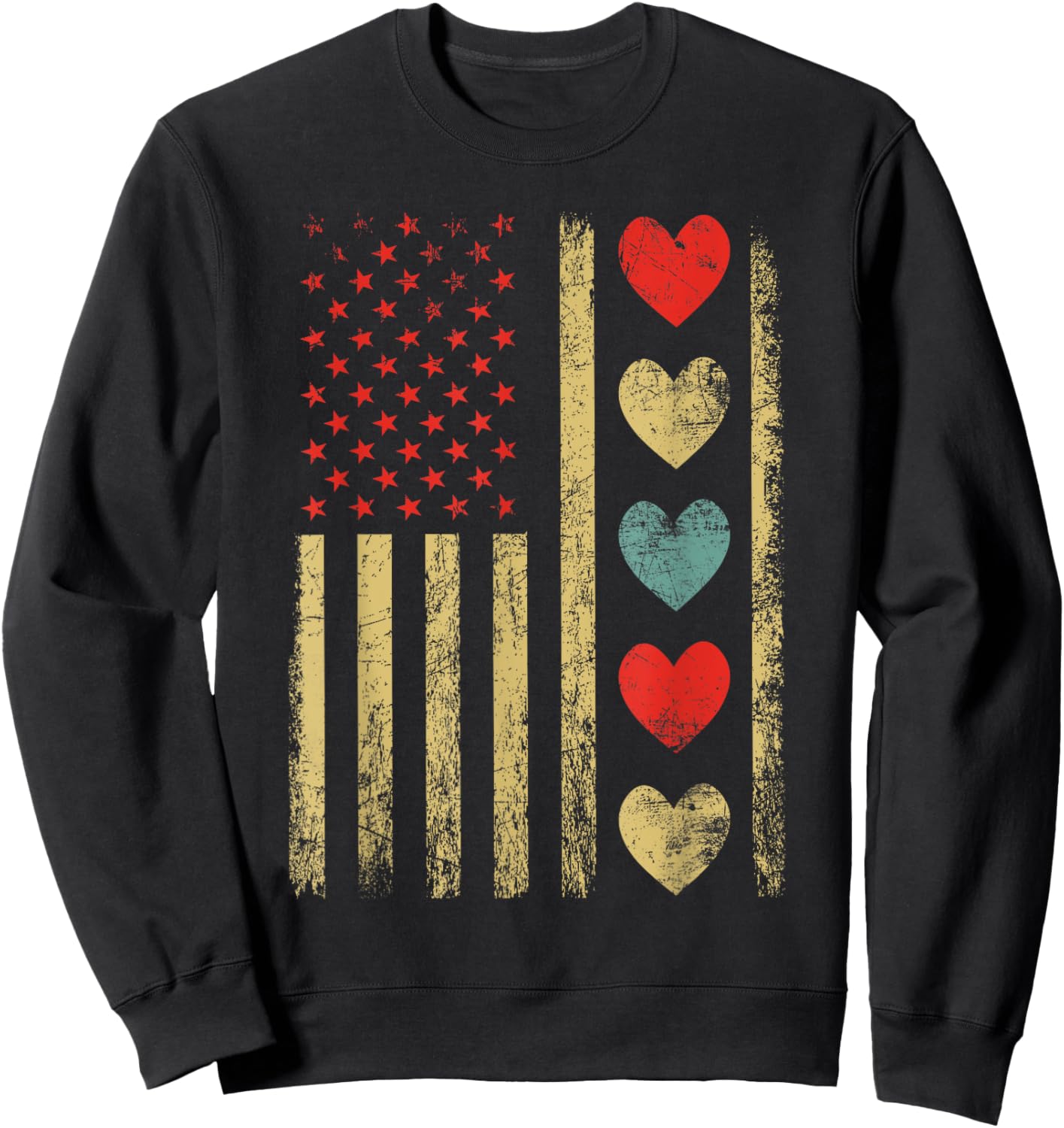 Vintage Hearts Cool Retro Flag USA Valentines Day Sweatshirt - Sweatshirt | Black