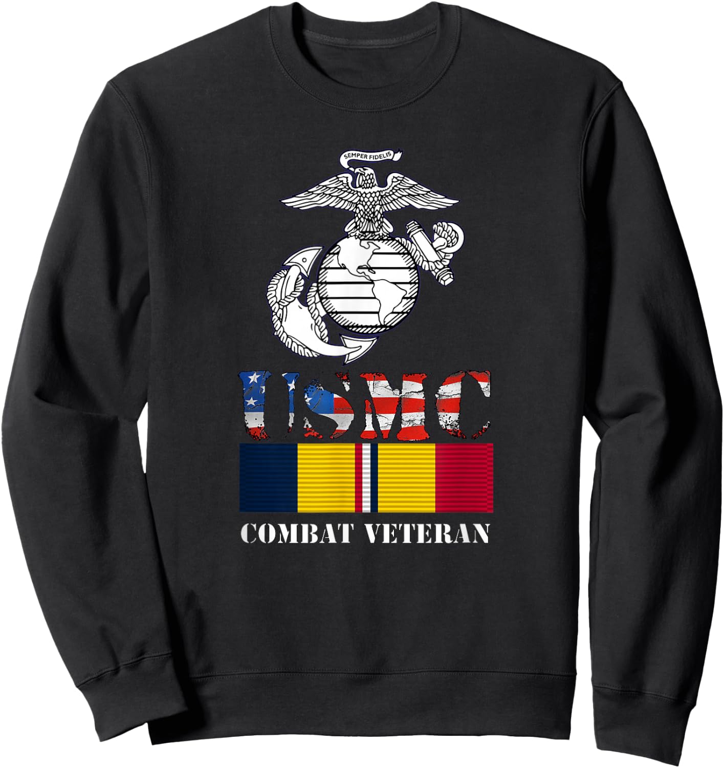 American Flag Combat Action Ribbon Vet Sweatshirt - Sweatshirt | Black