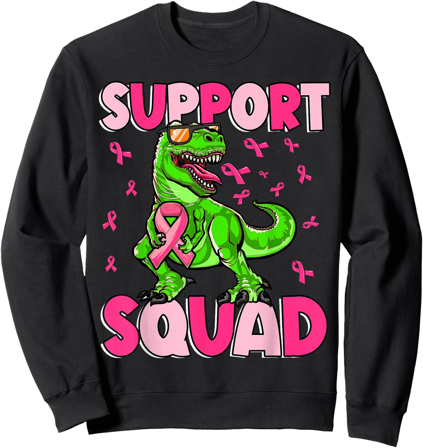 Dinosaur Breast Cancer Support Squad Pink Ribbon Boys Kids Sweatshirt - Sweatshirt | Black