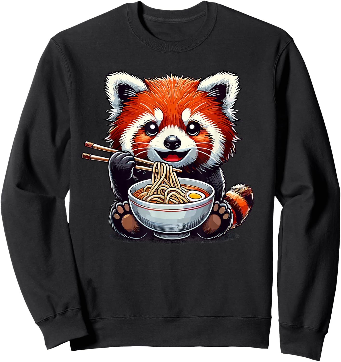 Red Panda Eating Ramen | Kids, Girls, Boys | Cute Red Panda Sweatshirt - Sweatshirt | Black