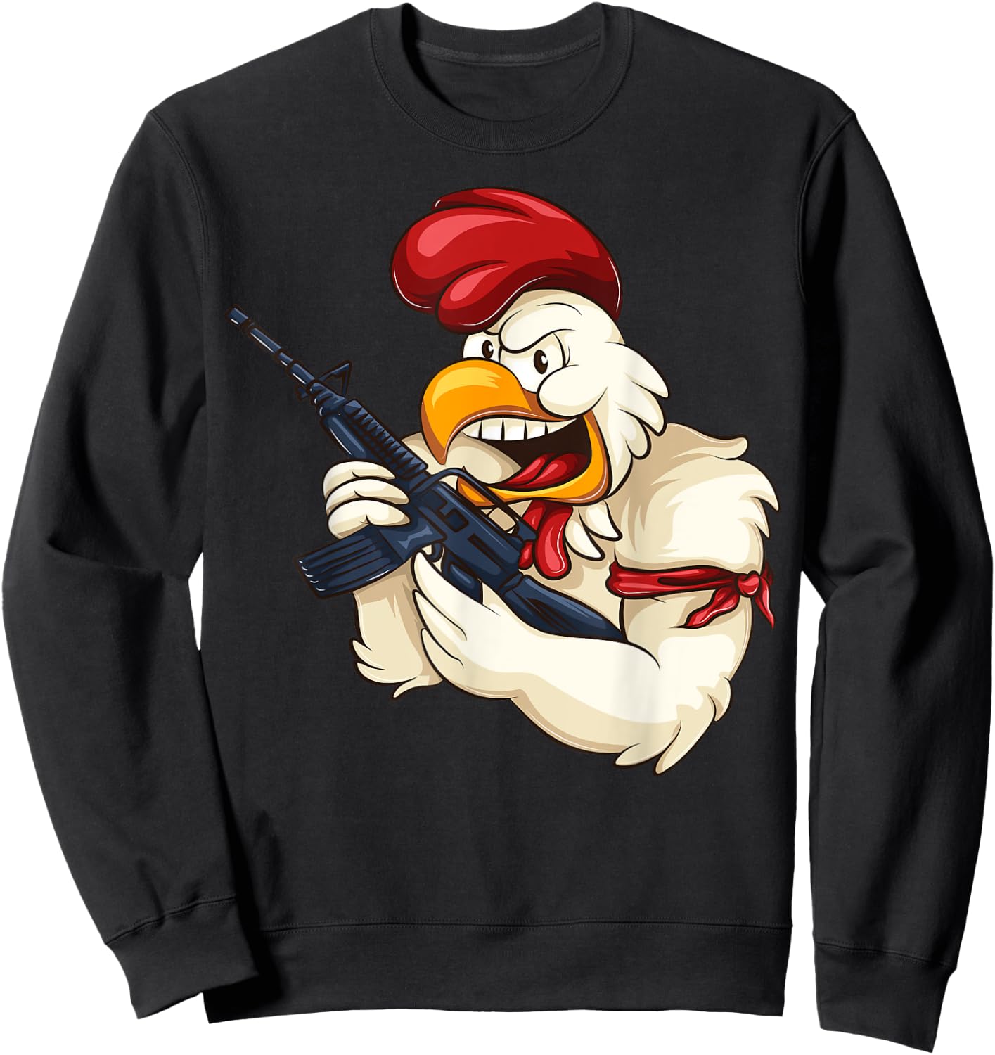 Angry Chicken Cartoon Weapon | Rooster Funny Gun Farmer Gift Sweatshirt - Sweatshirt | Black