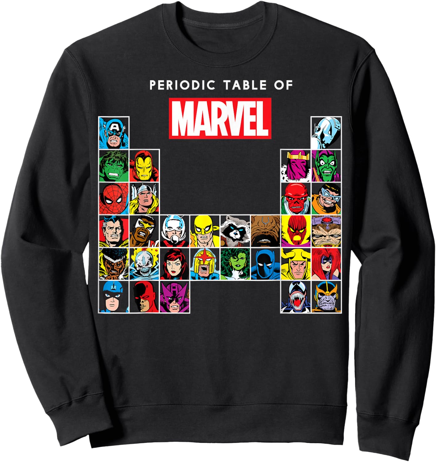 Marvel Periodic Table of Heroes & Villains Retro Sweatshirt - Sweatshirt | Black