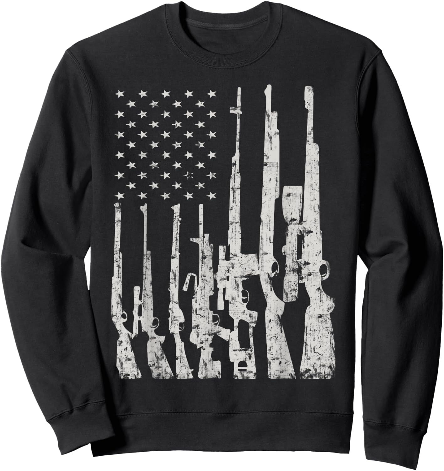 Big American Flag With Machine Guns Gun Flag Shirt Sweatshirt - Sweatshirt | Black